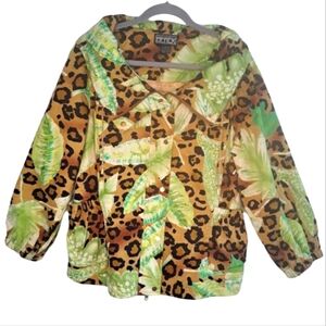 Berek Vintage Zip Jacket Leopard Print Palm Leaves Size Large